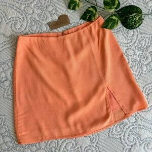 Sunday Best Tatiana Peach Orange Mini Skirt Slit Crepe Short Fitted Tight